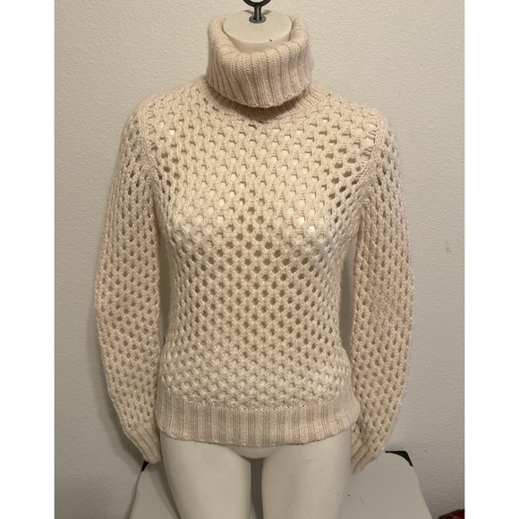 Moschino Womens Angora Wool Blend Italy Turtleneck Pullover Sweater Crochet S - Picture 1 of 11